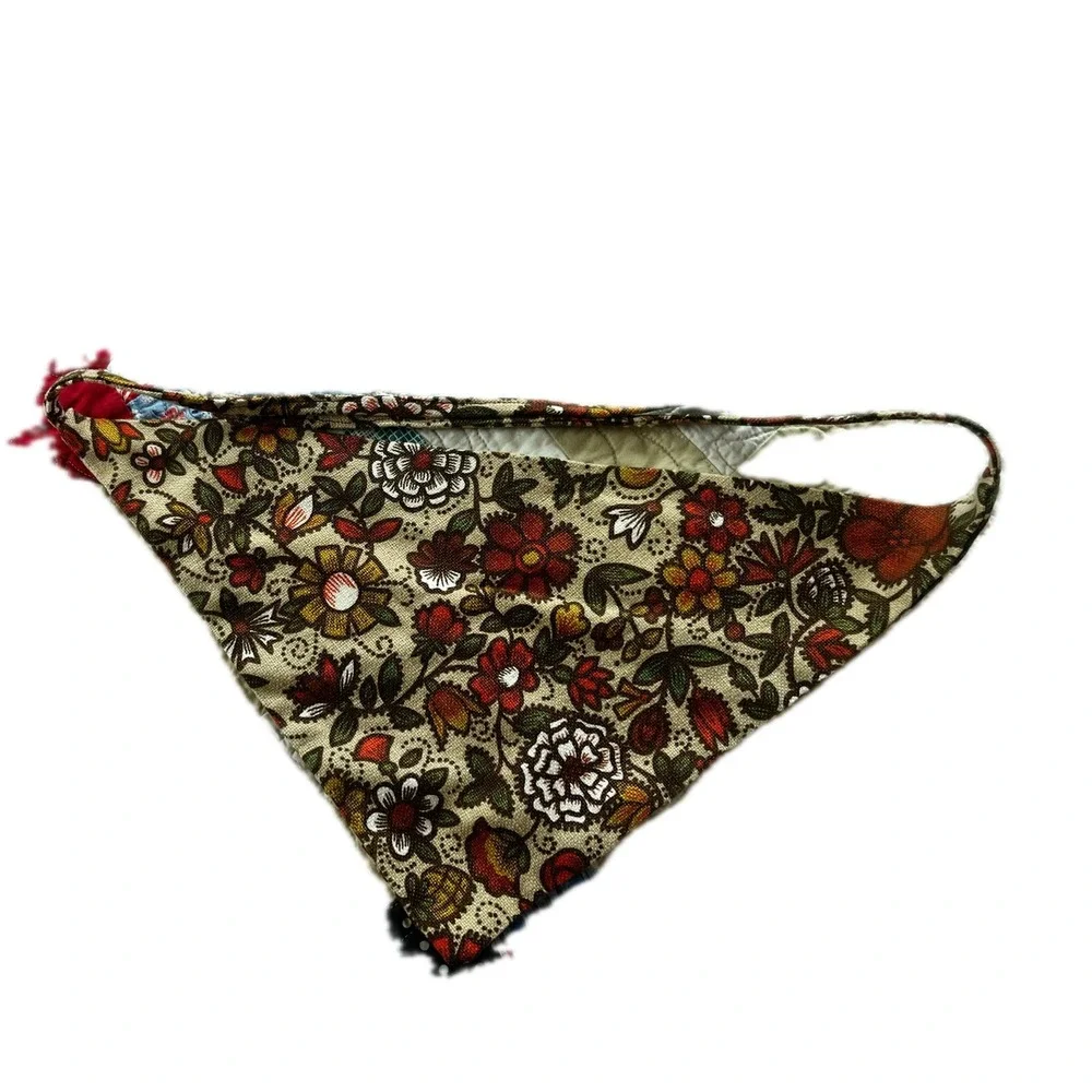 Vintage 70s Floral Western Kerchief Headscarf Brown Rust Cottagecore Tie Back